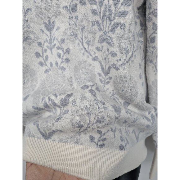 Ann Taylor Mock Neck Jacquard Floral Knit Sweater Size M Pullover Cottage Cozy - Picture 8 of 11